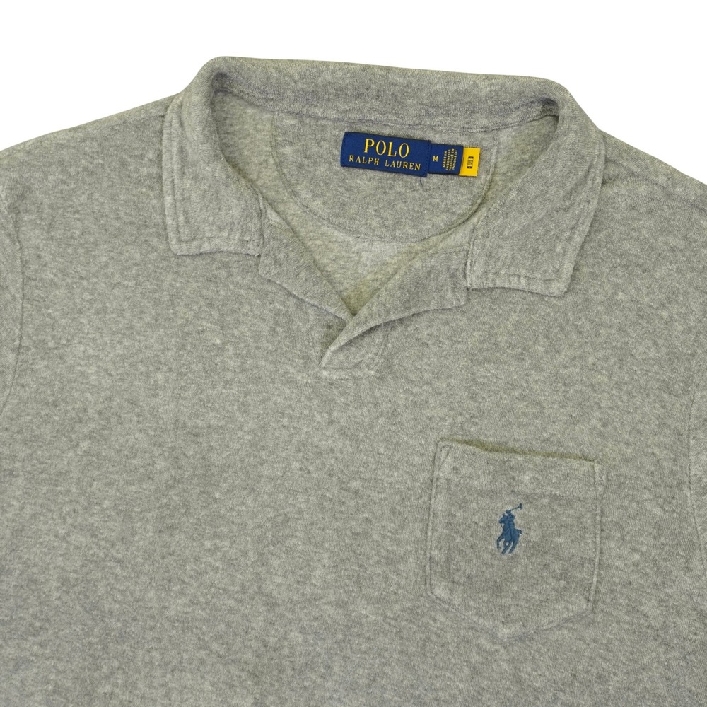 Polo Ralph Lauren Polo Shirt Men Medium Gray Terry Cloth Pocket Blue Pony Preppy